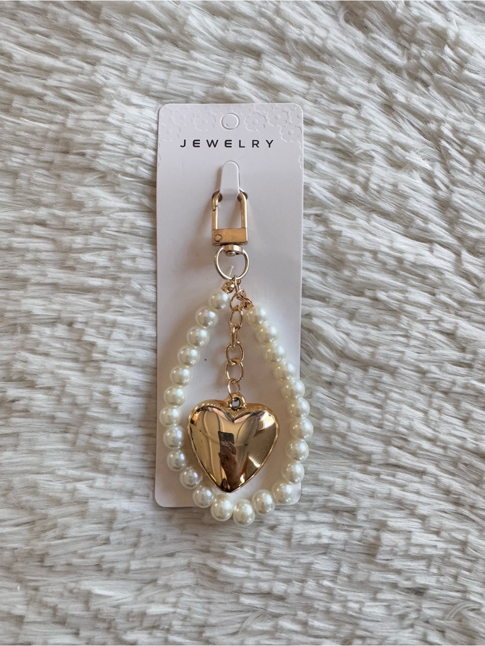 Gold Heart Pearl Keychain Wristlet